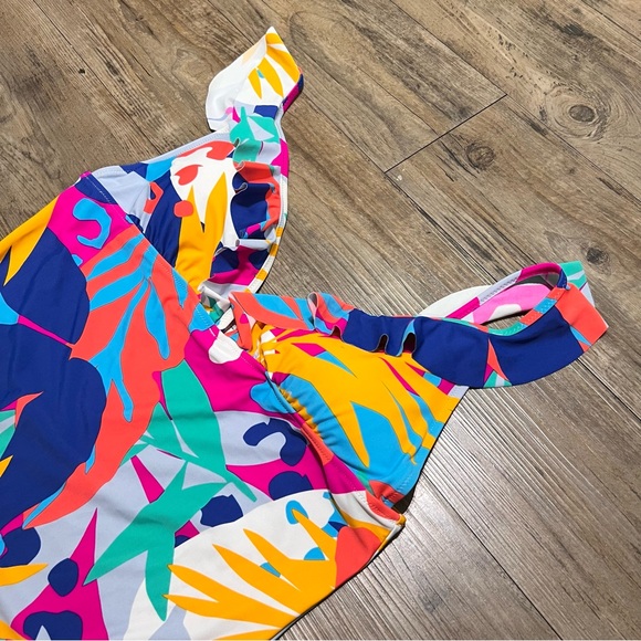 J.Crew Ruched Ruffle One-piece V-Neck Swimsuit Preppy Multicolor Size XL - Picture 6 of 11